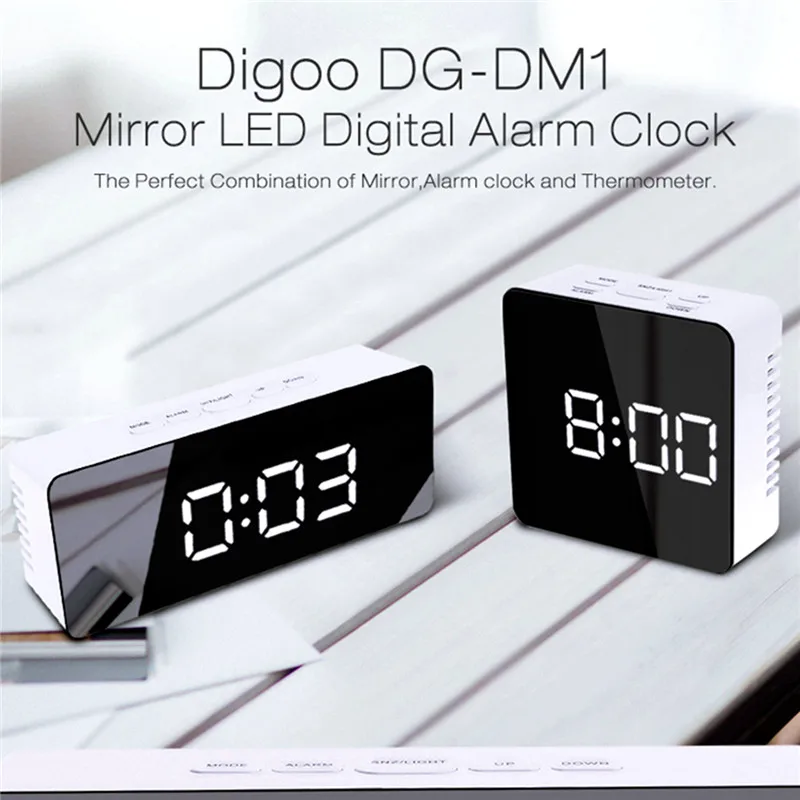 Digoo DG-DM1, беспроводной USB зеркальный светодиодный цифровой термометр, время, температура, ночной режим, огни, черный повтор, будильник, 2 типа