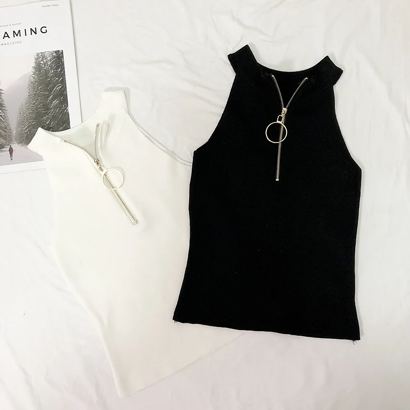 Корейский стиль женский короткий рукав укороченный топ свитер на молнии