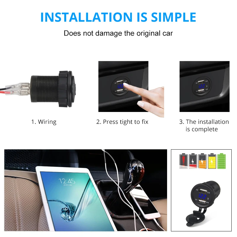 Водонепроницаемое зарядное устройство для автомобиля мотоцикла 5 В а 2 порта USB