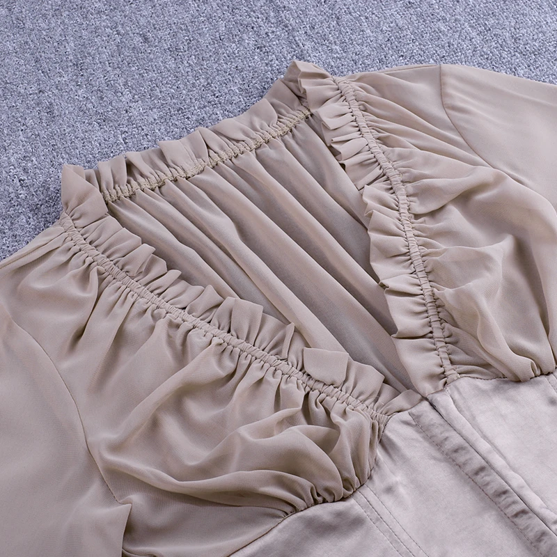 Ocstrade хаки V шеи с длинным рукавом Мини Кружева Вечернее платье Bodycon FSP19046-Khaki