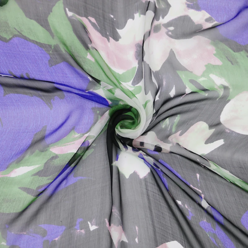 Винтажный Королевский синий цветок Шелковый шифон ткань марлевые креп 100 см * 140