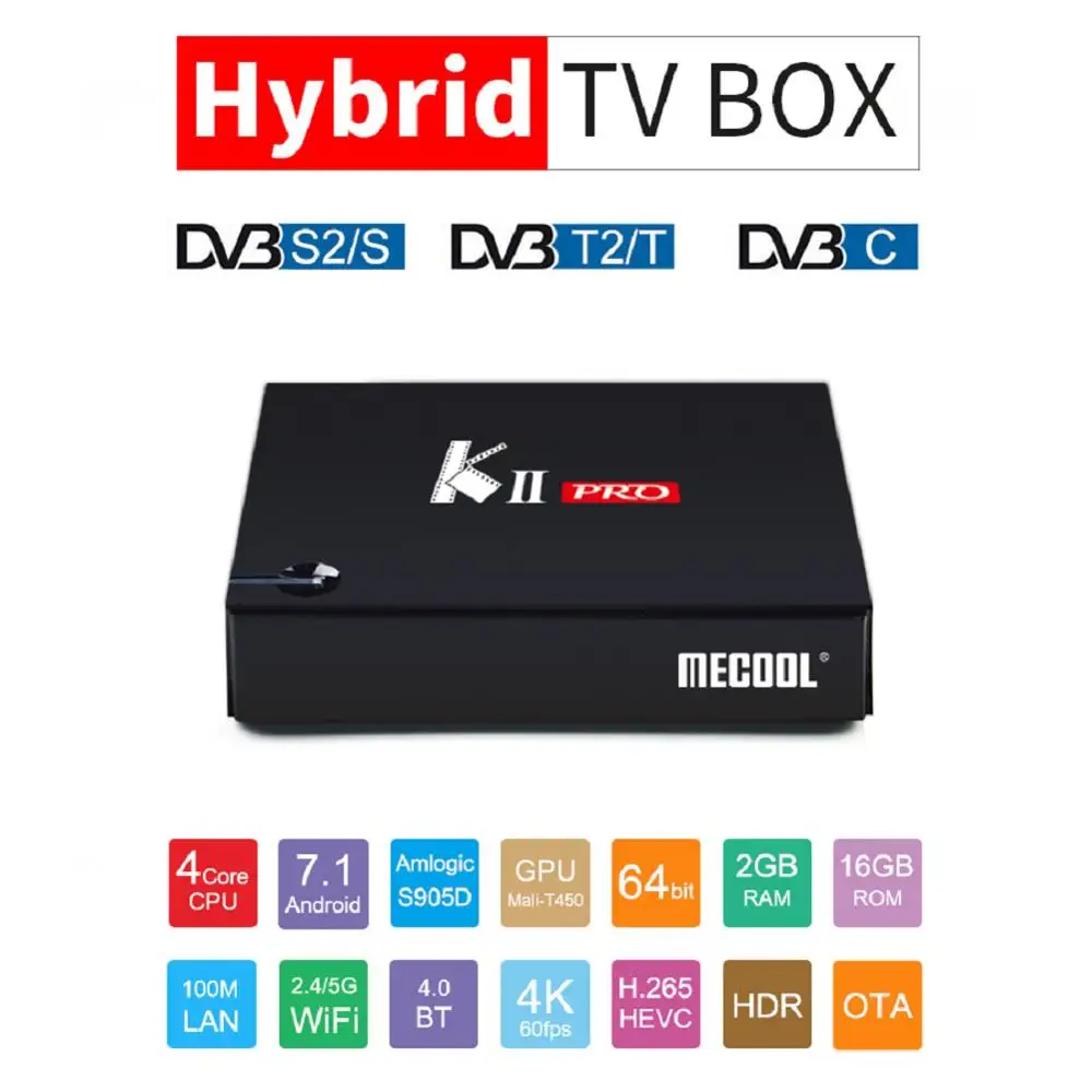 ACEMAX MECOOL KII PRO Amlogic S905D Android 7 1 четырехъядерный 64 бит 4K CCCAM Biss Гибридный ТВ бокс PVR Timeshift