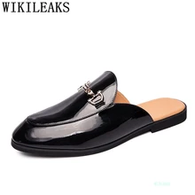 Italian Men Half Shoes Brand Patent Leather Mens Casual Shoes Hot Sale Coiffeur Designer Shoes Men Slide Slipper Buty Meskie