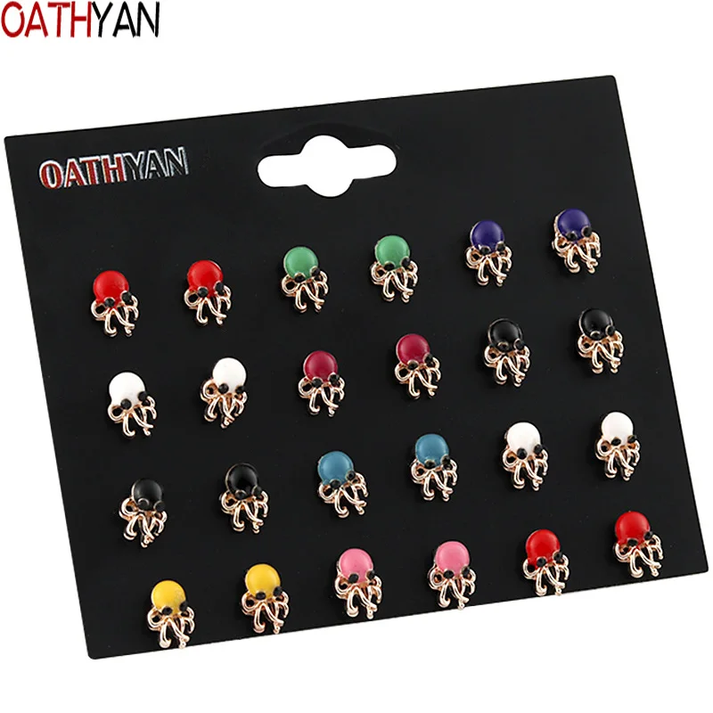 OATHYAN 12 пар/компл. милые разноцветной эмалью животных осьминог серьги нигерийском