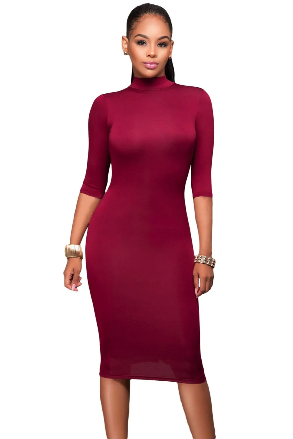 YIRANSHINI Bodycon платья Белый макет шеи o-кольцо акцент сексуальный вырез с рукавом до
