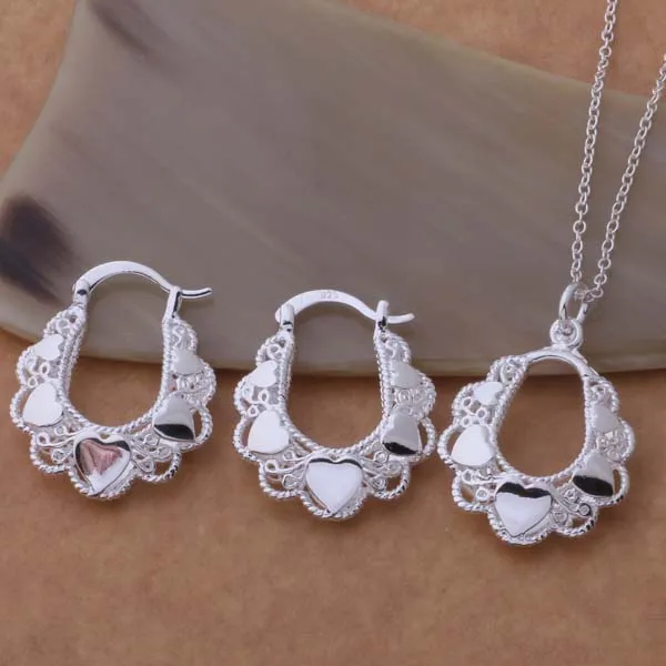 AS349 Lucky серебряный цвет 925 Ювелирные наборы для женщин серьги 547 + ожерелье 089/bqfachma