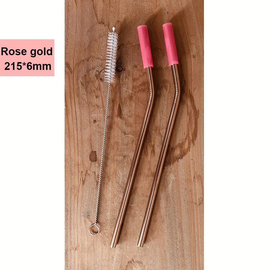 Rose gold bent UPORS 304 соломинка из нержавеющей стали со съемными силиконовыми наконечниками для пищевых продуктов, многоразовые металлические соломинки для питья - Цвет: Rose gold bent