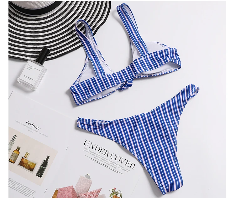 Для женщин пикантный купальник для плавания бикини набор Полосатый Купальники