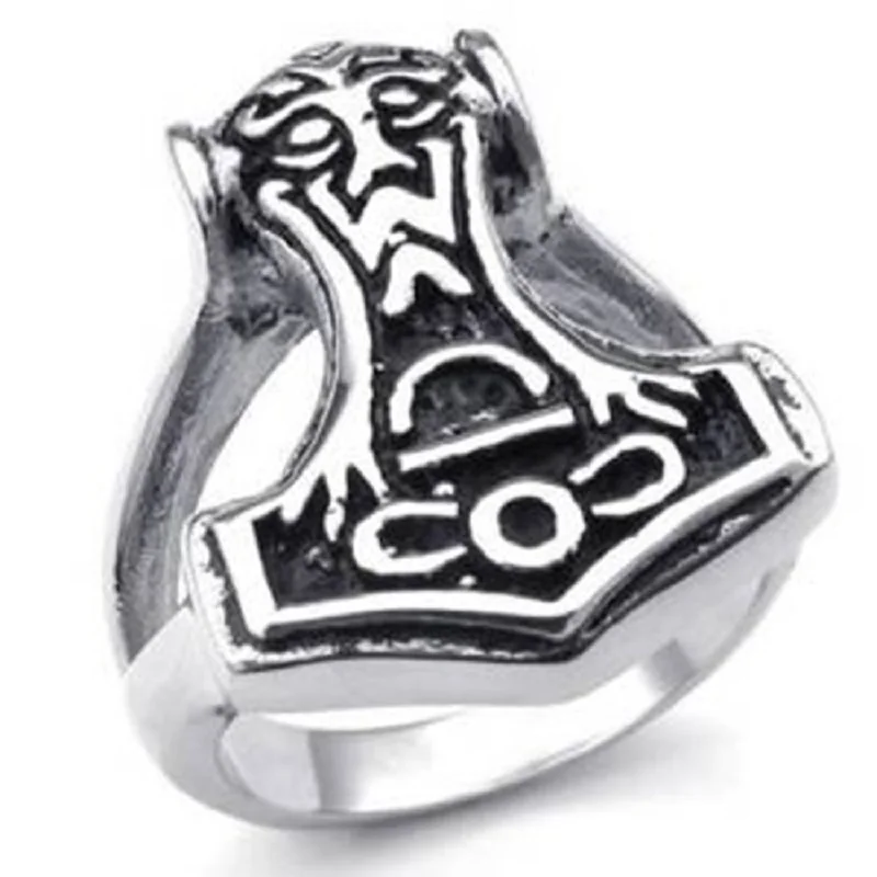 Байкерское кольцо из нержавеющей стали Norse Thunder God Viking Thor's Hammer Mjolnir 316L|Кольца| |
