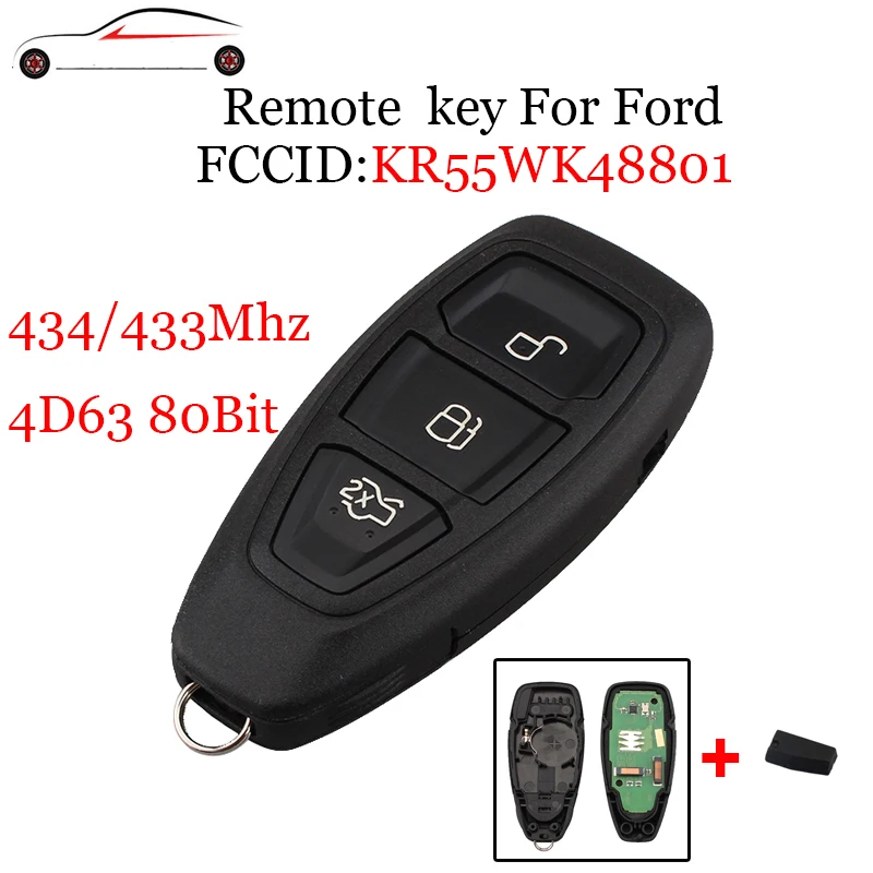 2 шт. * 433/434 МГц 4D63 80Bit чип для Ford KR55WK48801 Smart Remote Key Keyless Focus C Max Mondeo Kuga Fiesta B Max|Ключ от