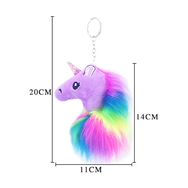 

new colored plush unicorn doll hair ball key ring pendant artificial hair lady bag car key for girl gift jewelry accessories