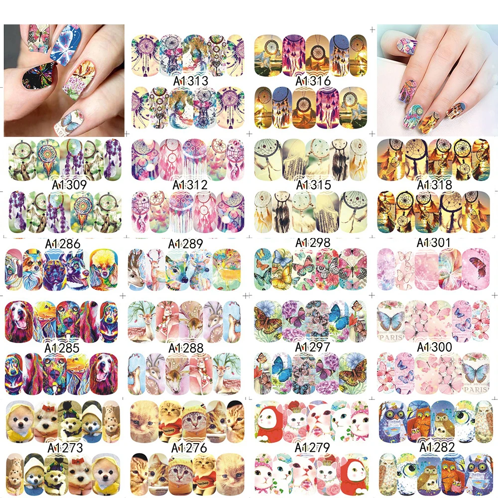 Новинка 2018 40 листов наклейки для дизайна ногтей ветряная мельница/бабочка/кошка