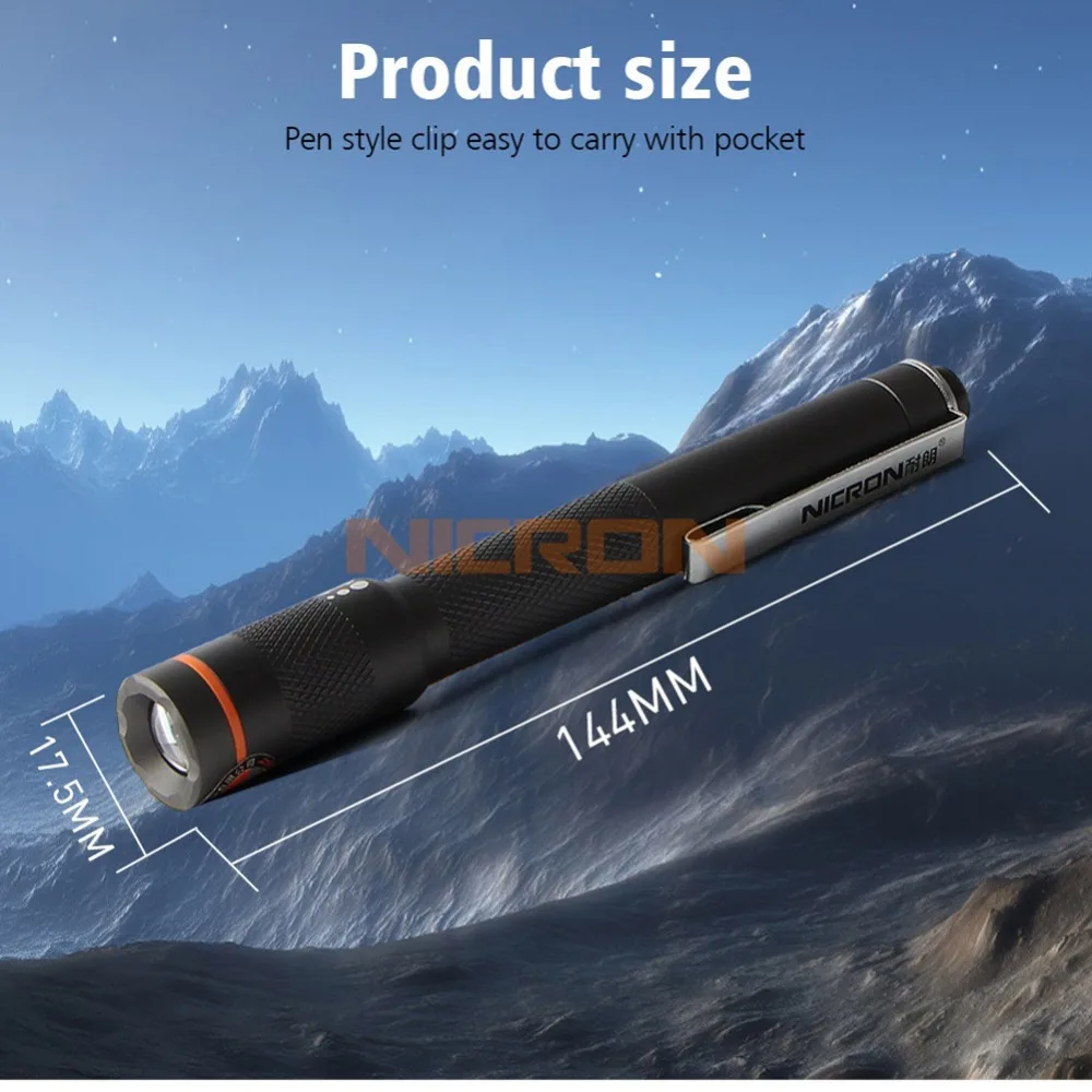 NICRON мини фонарик 120LM 61 м дальность луча водонепроницаемый IP65 1 Вт 2xaaa цветная ручка