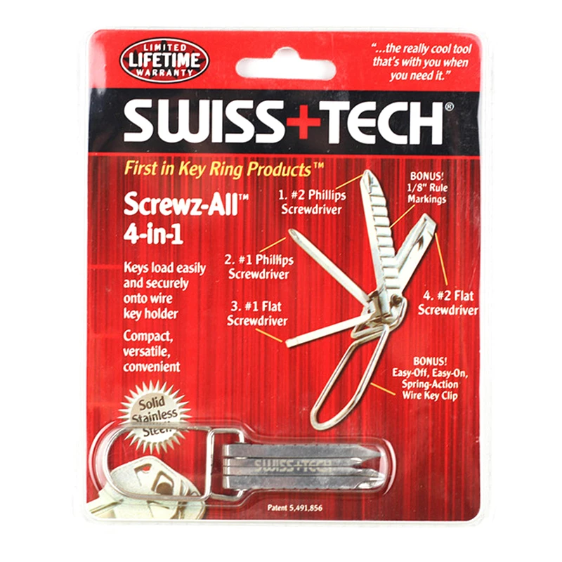 EDC Swiss+Tech 4-in-1 Steel Keychain Multitool Folding Phillips Screwdriver Outdoor Tools Camping Gear Kit Mini Fix Survival | Спорт и