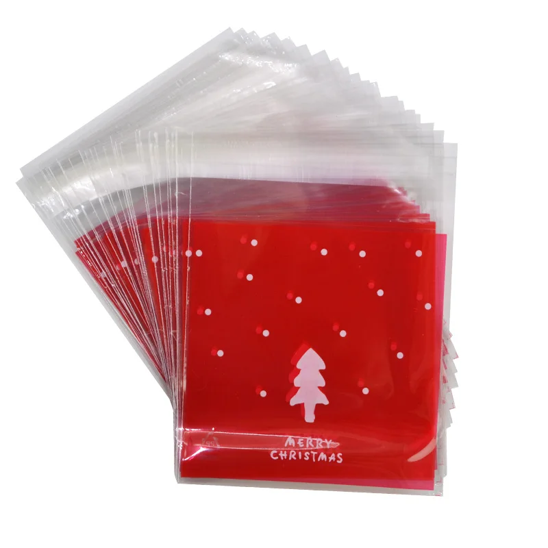 9-christmas tree 50 шт 10x10 см рождественские подарочные пакеты для печенья, конфет, пластиковые самоклеющиеся пакеты для печенья, закусок, рождественские украшения, сувениры - Цвет: 9-christmas tree