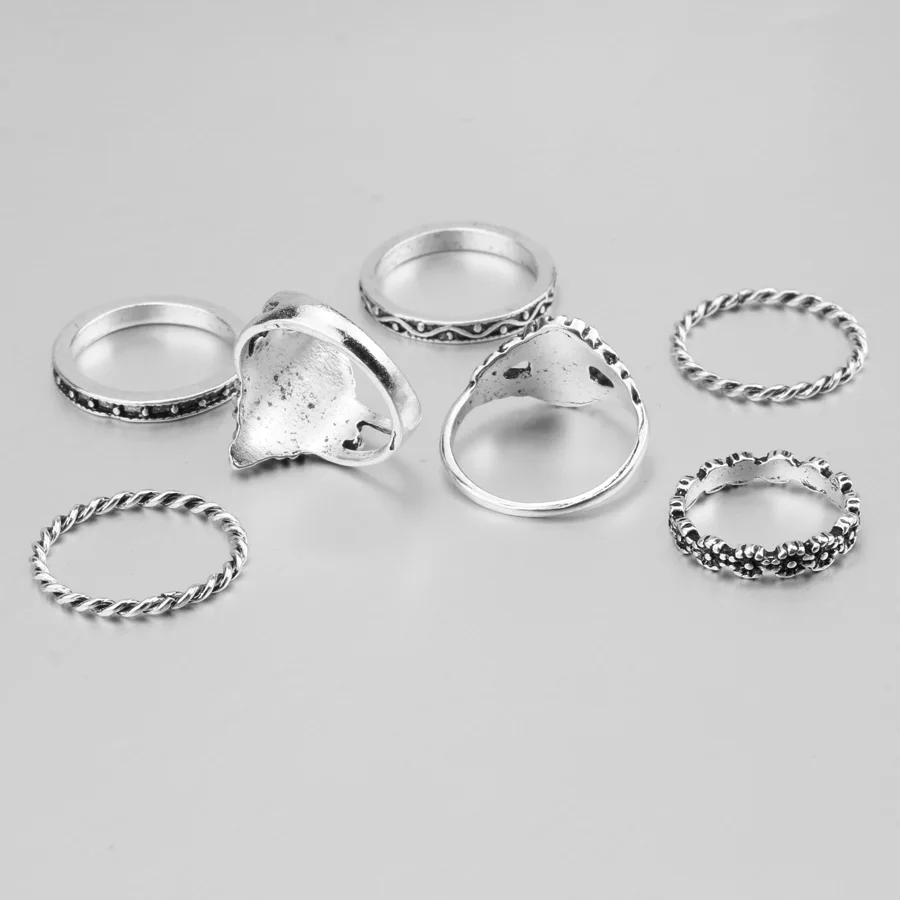 Kinel 7 шт./компл. бохо красный опал кольцо миди набор тибетских античных серебряных