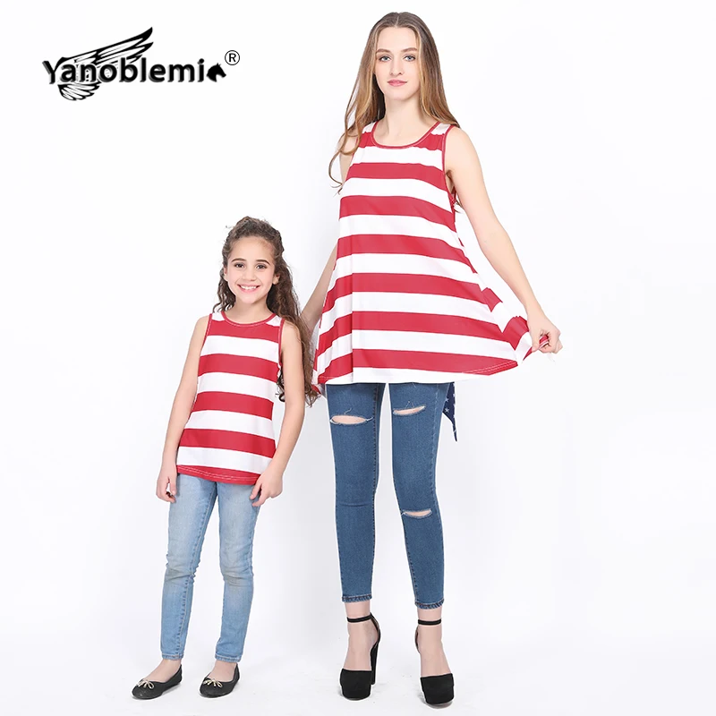 Верхняя одежда для мамы и дочки Летний жилет в полоску Футболки с принтом со звездами бантом девочек