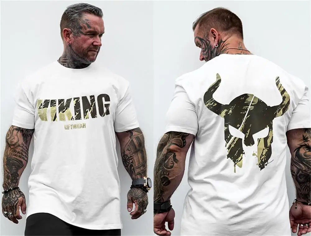 VIKING новая брендовая одежда тренажерные залы Tight футболка мужские фитнес футболка для мужчин Gyms футболка для фитнеса и занятий летние топы - Цвет: 6