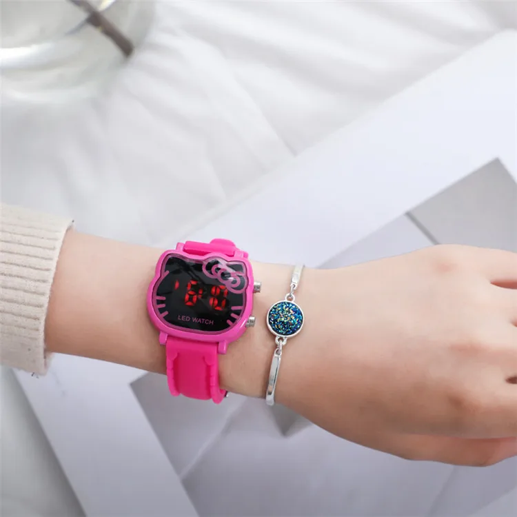 rose red Часы с рисунком hello kitty детские кожаные ремни наручные часы для девочек Детские Кварцевые часы Hellokitty милые часы Montre Enfant - Цвет: rose red