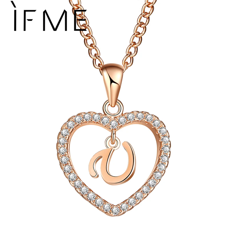 IF ME Capital Initial Letter U Heart Crystal CZ Женские Подвески эффектные ожерелья и подвески