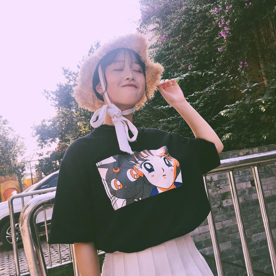 Harajuku/Повседневная футболка с рисунком из мультфильма для женщин 2018 футболки