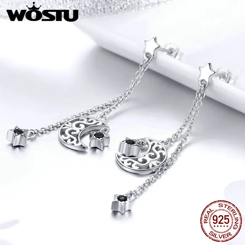 Женские серьги подвески WOSTU из стерлингового серебра 925 пробы с Луной и звездами