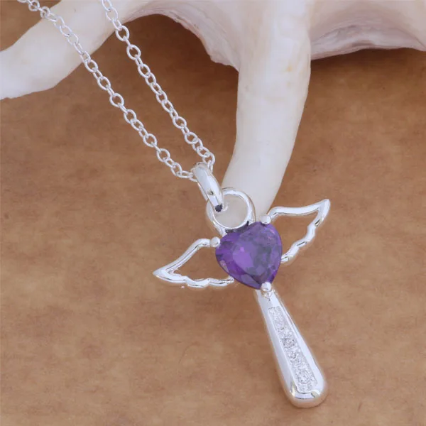 Женское и мужское ожерелье из серебра 925 пробы с фиолетовым кристаллом|sterling silver
