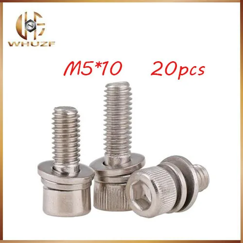 

20pcs M5 10mm M5*10mm 304 Stainless Steel Hex Bolt Hexagon Socket Lock Washer Sems Assembly Screw combination m5 bolts,m5 nails