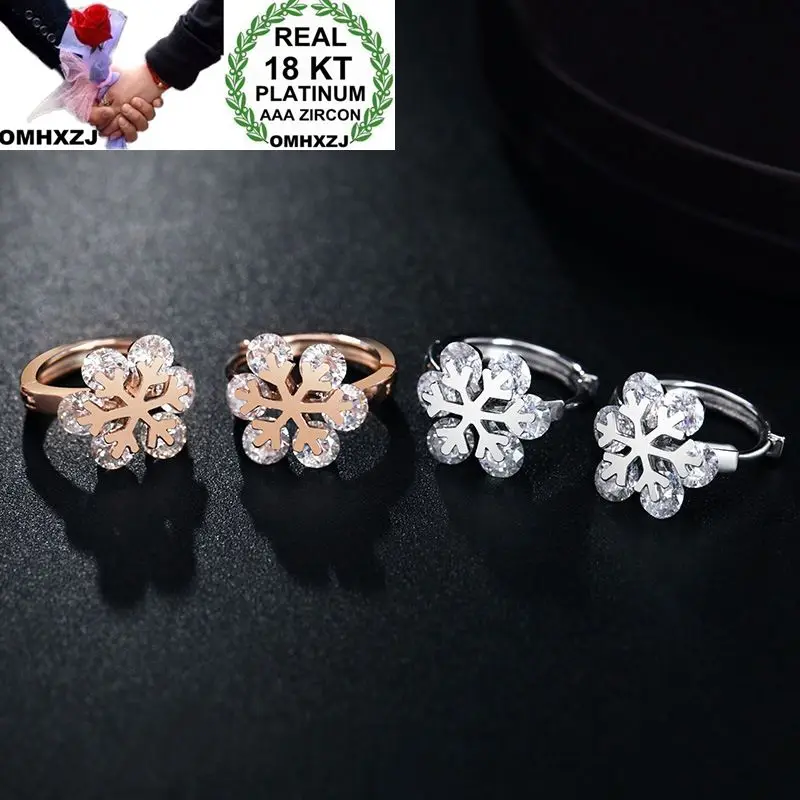 

Серьги-кольца OMHXZJ, опт, Европейская мода, для женщин, для вечеринки, свадьбы, в подарок, в виде снежинок, циркония, 18KT, белого золота, розового ...