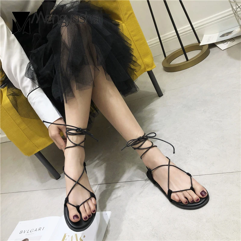 Сандалии женские пляжные радужные/клетчатые на шнуровке босоножки гладиаторы с