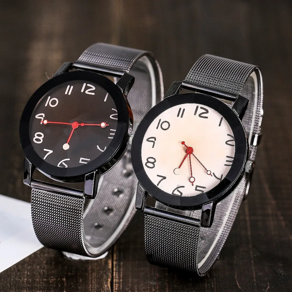 Vansvar модные черные сетчатые кварцевые часы повседневные женские из нержавеющей