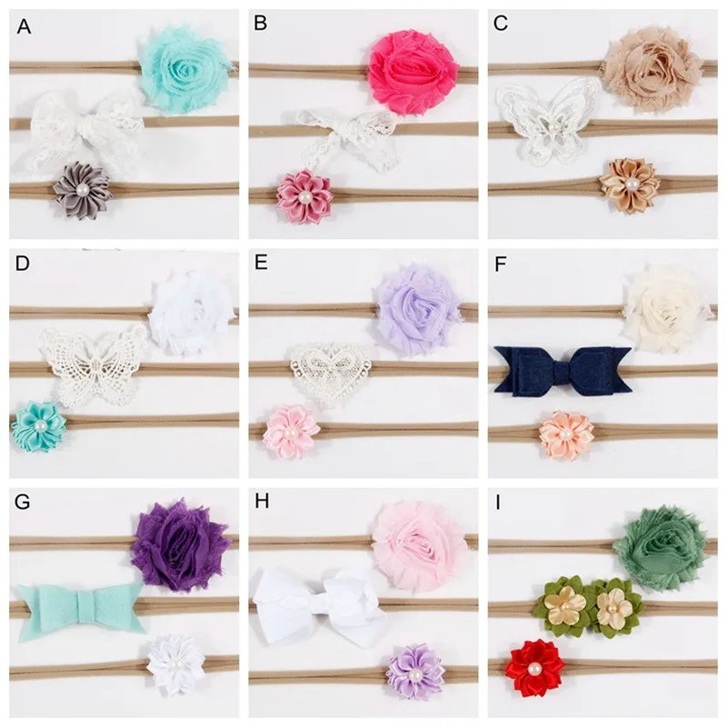 

3 PCS Baby Flower Headband Bowknot Elastic Nylon Headbands DIY Handmade Hair Bands Accessories for Children Kids