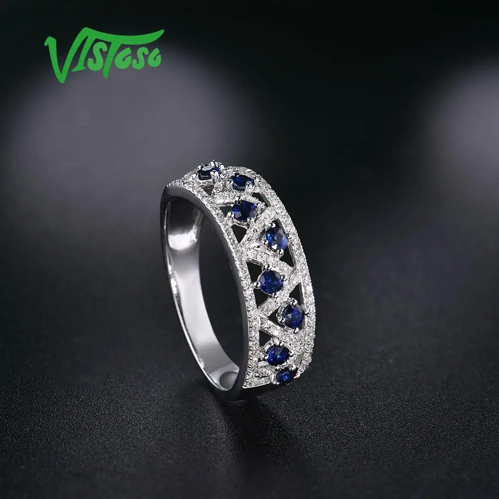 VISTOSO Подлинная 14 K кольца из белого золота для женщин сверкающие бриллианты