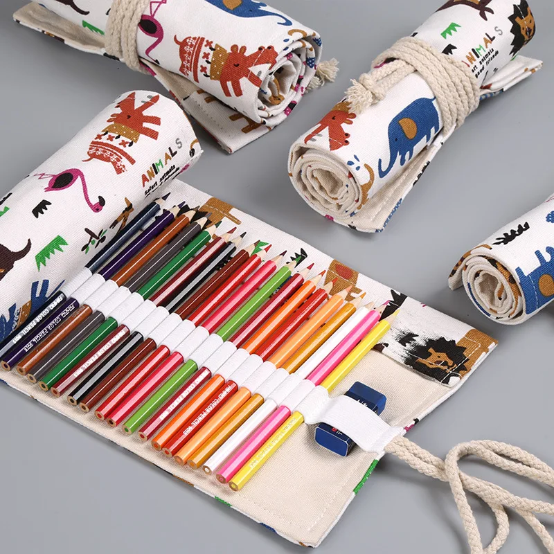 

Kawaii Animal Roll Pencil Case 12/24/36/48/72 Holes Penal Cute School Pencilcase for Girls Boy Pen Bag Stationery Pouch Supplies