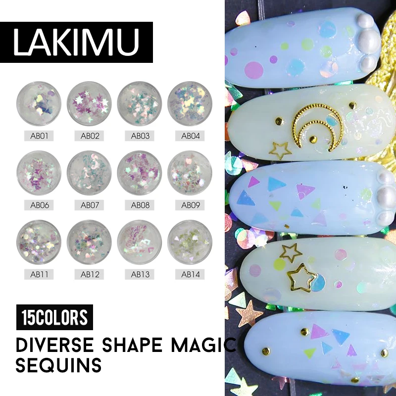 LAKIMU мерцание с различными формами ногтей Блеск DIY нерегулярные блестки украшения