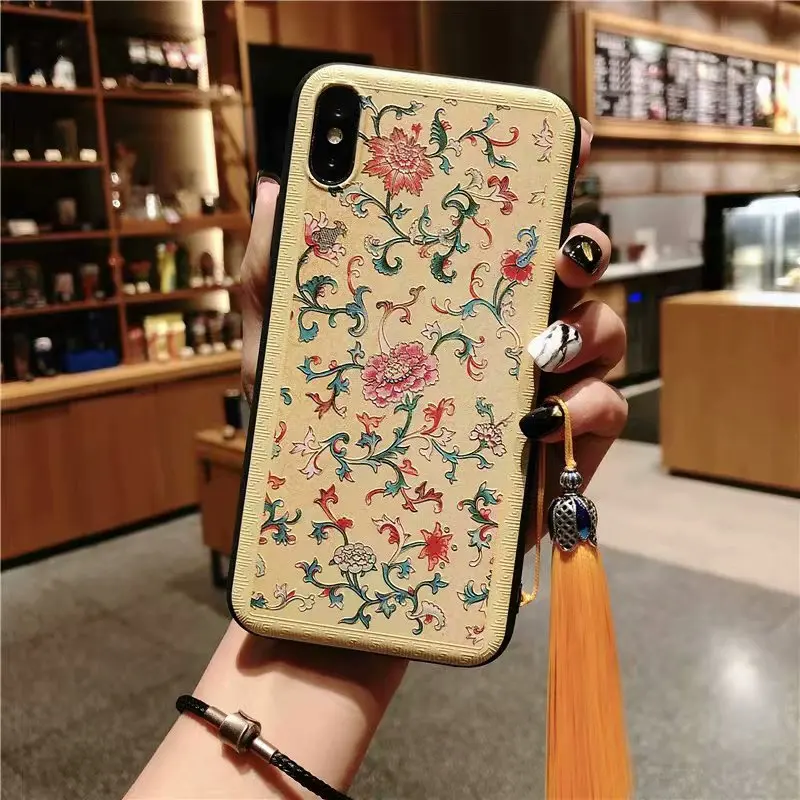 XS Max чехол для iPhone X R Китайская вышивка ремесло 3D рельеф дворец Стиль 7 8 Plus