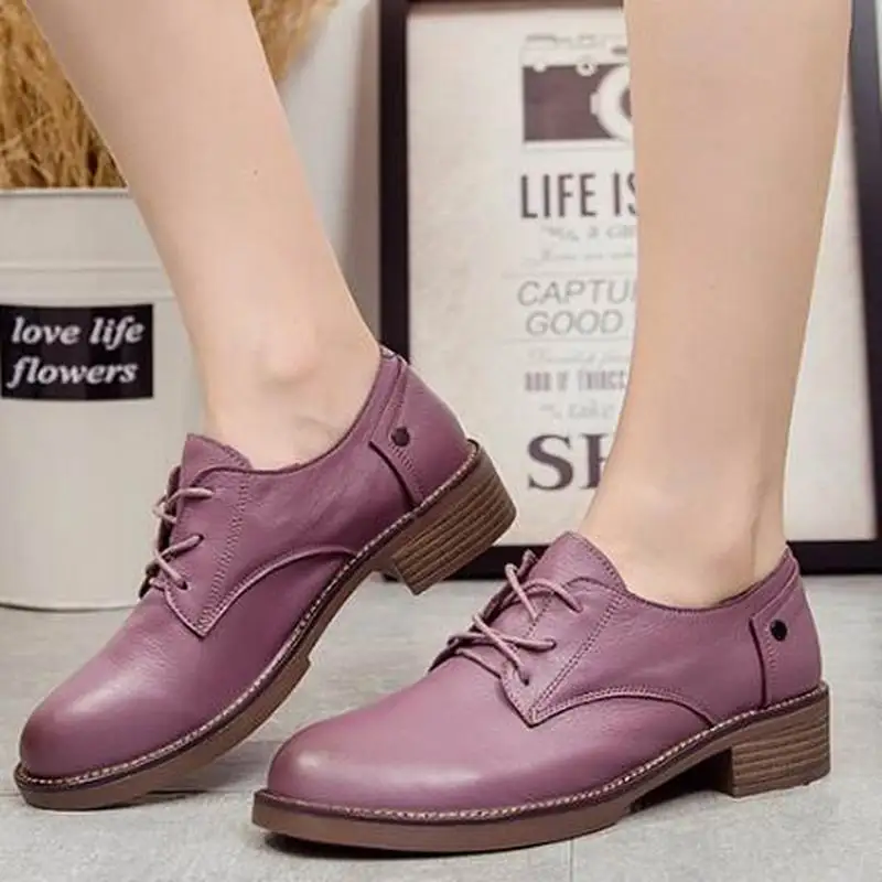 

GKTINOO 2020 Genuine leather shoes women handmade Color matching High Quality leather shoes vintage Classic style shoes Lace Up