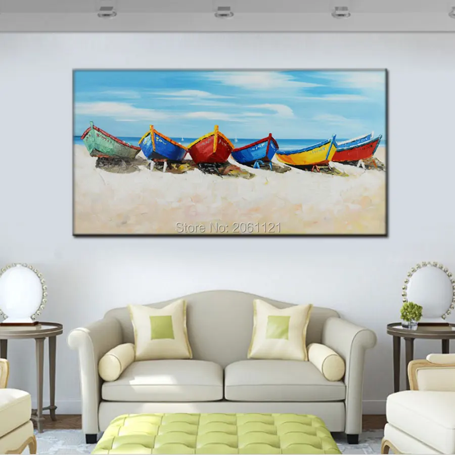 

Big Size Handpainted Canvas Wall Art modern boat Painting white blue seascape Oil Painting Modern Home Decoration Wall Picture