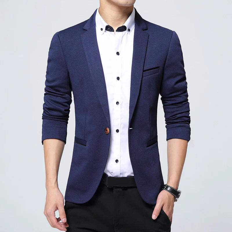 navy blue Мужской элегантный Блейзер, модный брендовый высококачественный хлопковый тонкий пиджак, мужская повседневная куртка, блейзеры, модная мужская куртка, одежда - Цвет: navy blue