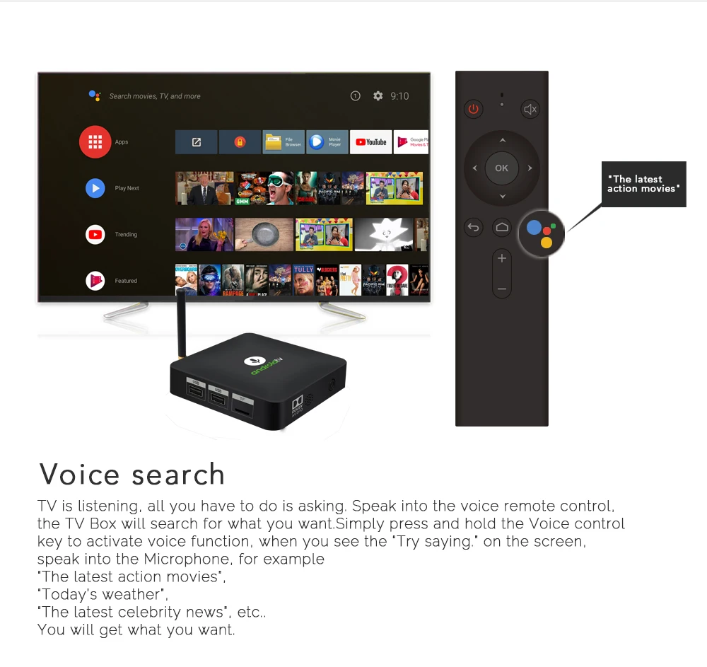 MECOOL Android tv KM8 A tv Google Голосовое управление Smart tv Android 8,0 Amlogic S905X 2 ГБ DDR3 16 Гб ТВ приставка Bluetooth 4,2 приставка