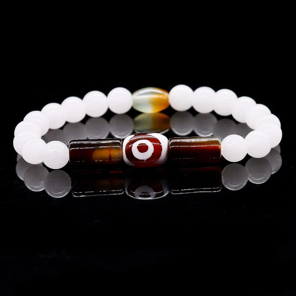 Уникальный дизайн натуральный кофейный оникс с белым халцедоном браслет из