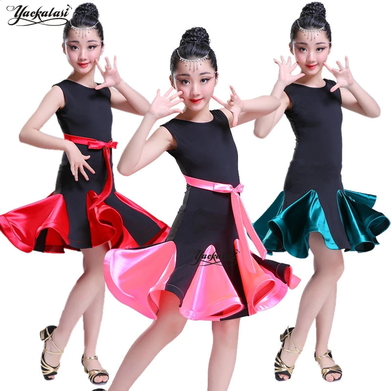 Новые платья для латинских танцев девочек платье бальных Вельветовая детская