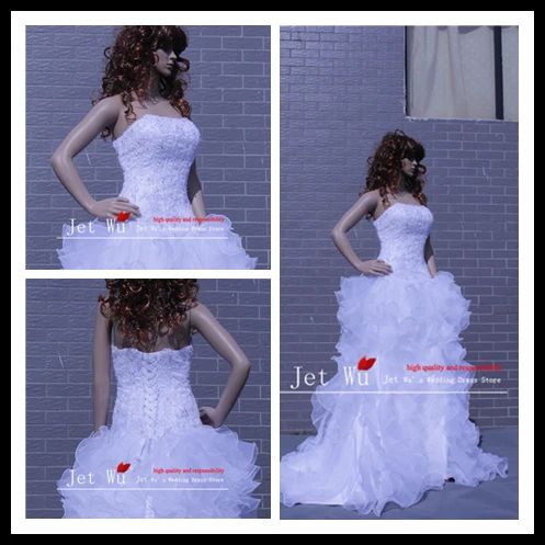 fast shipping 2018 new style bursh train off the shoulder appliques organza wedding dress with actual images | Свадьбы и торжества