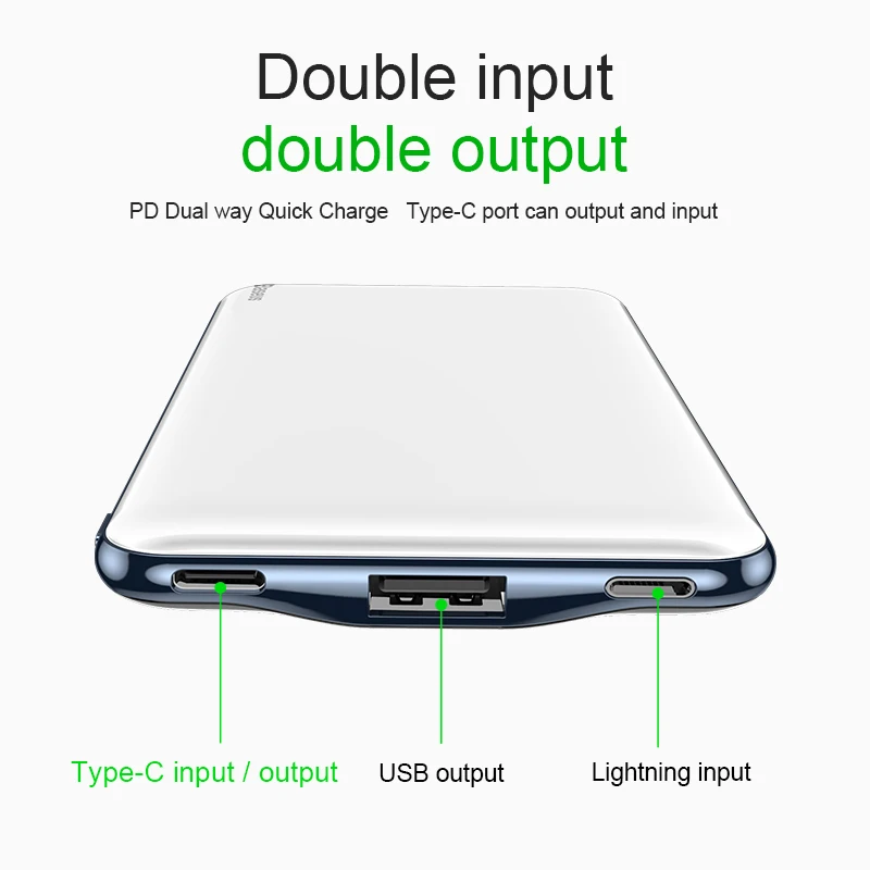 Baseus, ультра тонкий внешний аккумулятор 10000 мА/ч для iPhone, Xiaomi, usb type C, 3A, быстрый внешний аккумулятор 10000 мА/ч, портативное Внешнее зарядное устройство