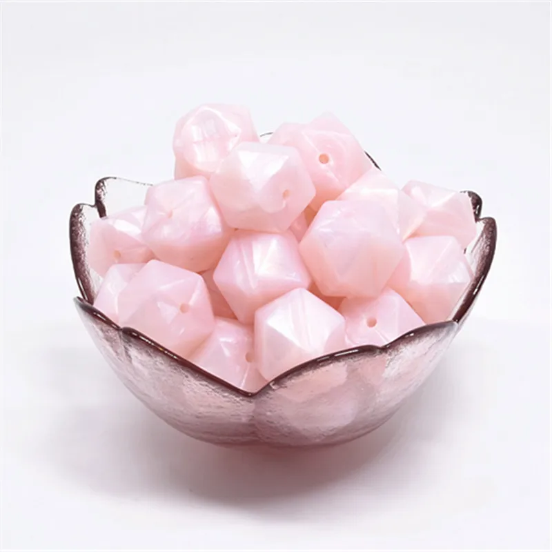 Metallic Pink 10 шт. металлический шестигранник 17 мм силиконовый бисер ребенок прорезывание зубов игрушки силиконовые DIY соска цепь кулон аксессуары Детские Прорезыватели - Цвет: Metallic Pink