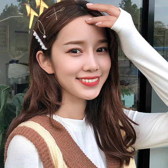 3 шт./компл. жемчуг Золотой металлический зажим для волос заколка лента женщин