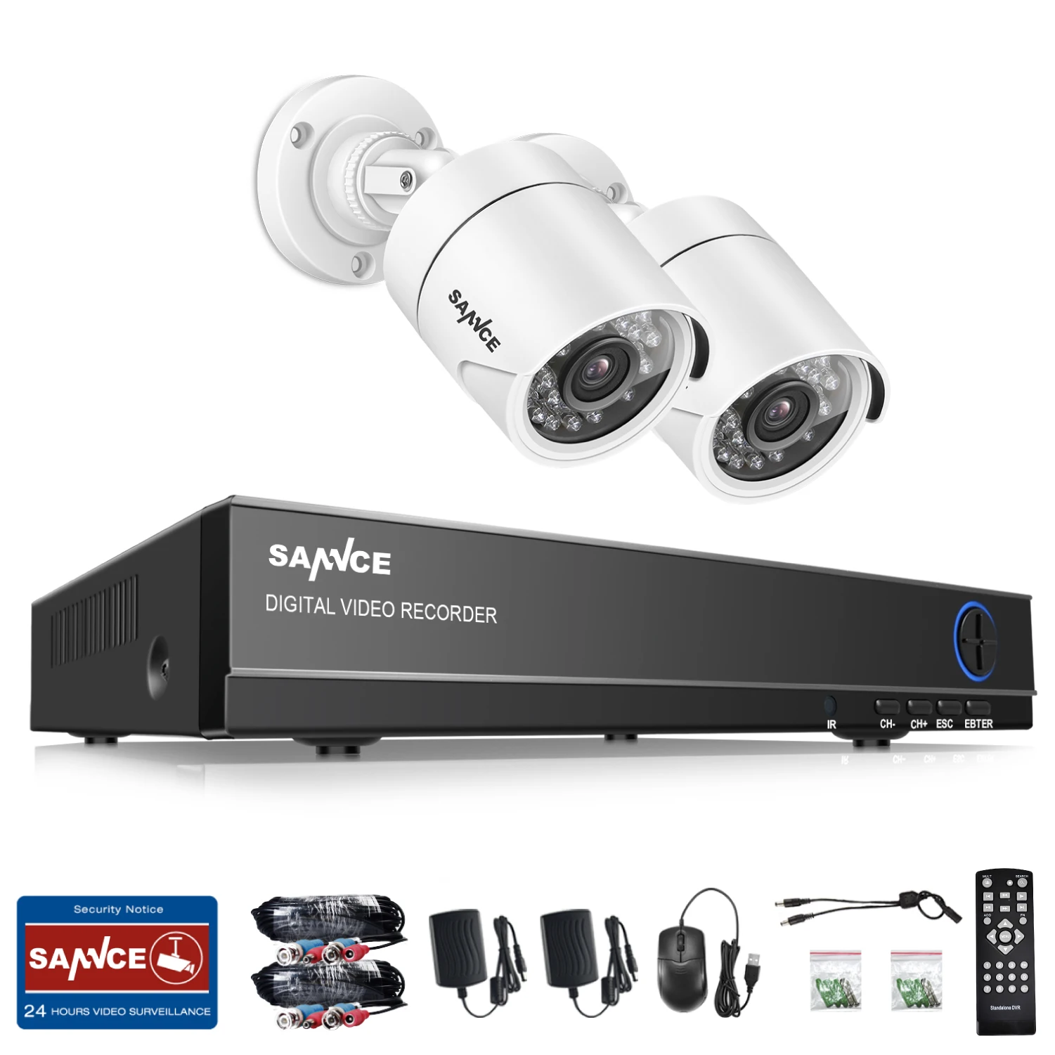 SANNCE 8CH HD-TVI 720P видео CCTV DVR система безопасности с 2 шт 1,0 мегапиксельная 720P крытые уличные белые камеры
