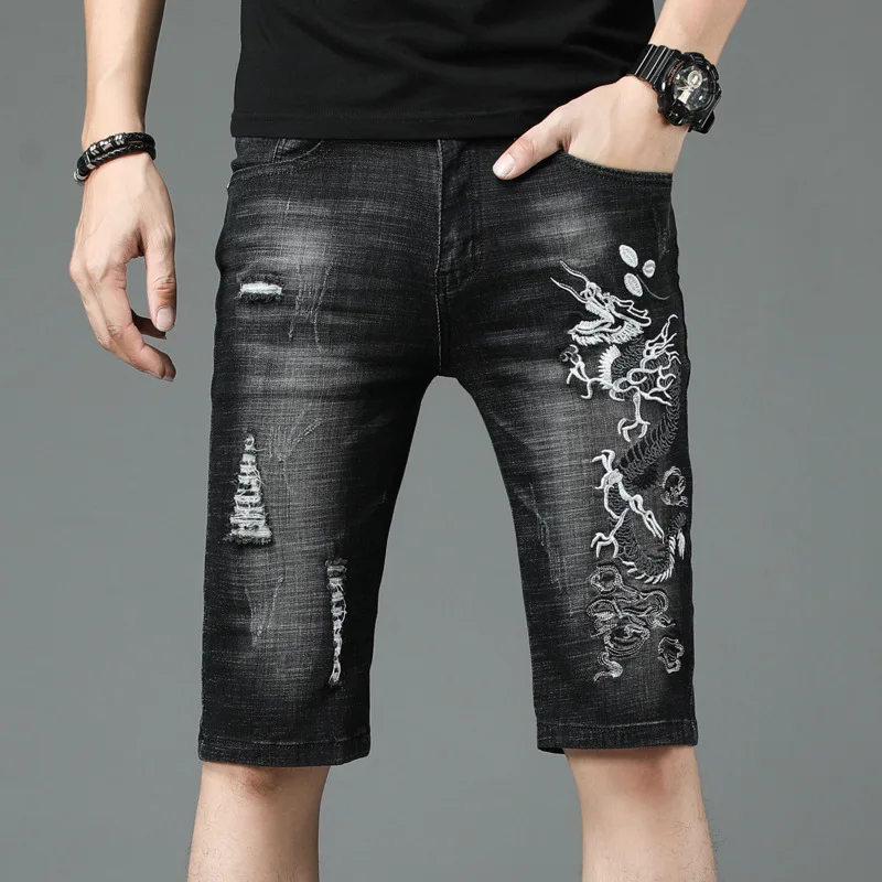 ORINERY/Лидер продаж Летние Стильные рваные джинсы с вышивкой дракона для мужчин