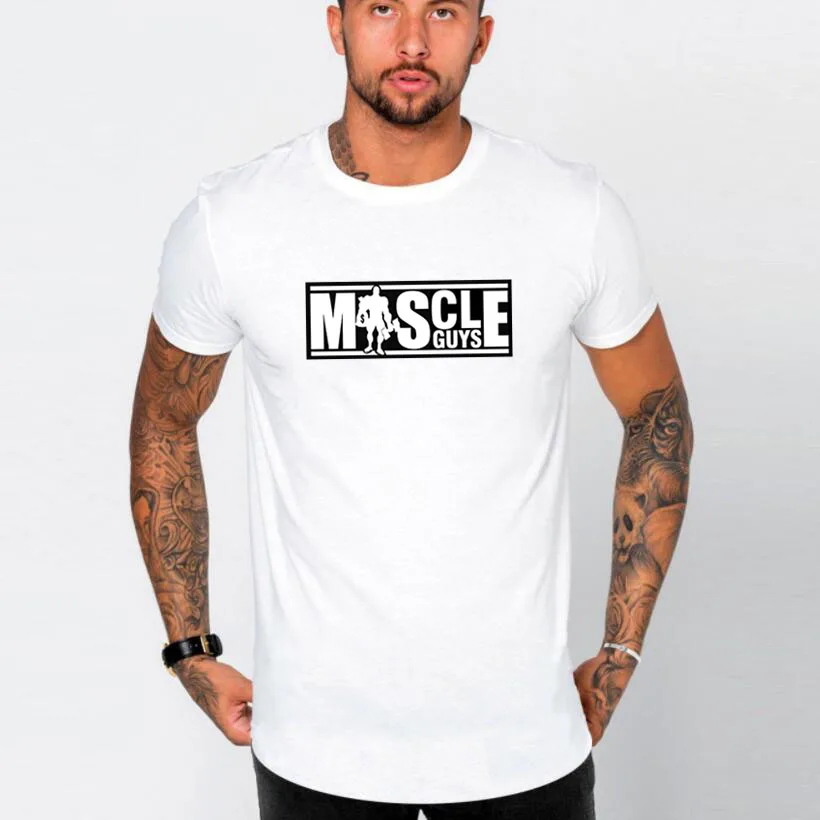 

Muscleguys Brand Men clothing Gyms Tight t-shirt mens fitness t-shirt homme Gyms t shirt men fitness slim fit Summer top