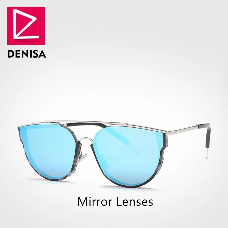 Blue Mirror Lens DENISA новые авиационные Зеркальные Солнцезащитные очки Мужские модные ретро солнцезащитные очки Женские водительские очки UV400 piloot солнцезащитные очки для мужчин G31066 - Цвет линз: Blue Mirror Lens